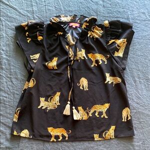 THML Blouse with Leopard Print and Tassels